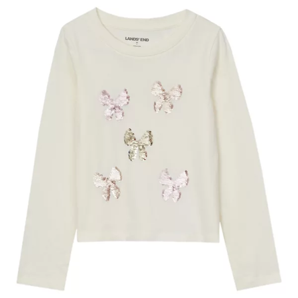 

Футболка с длинным рукавом и принтом для девочек 4–16 лет Lands' End, цвет ivory sequin bows