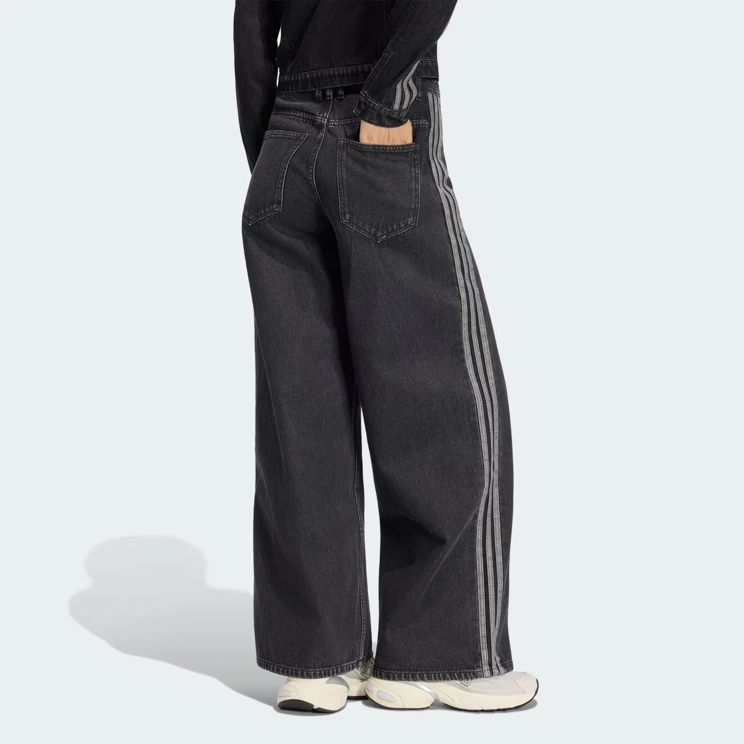 Джинсы Adidas Originals с широкими штанинами, черные — фото 3