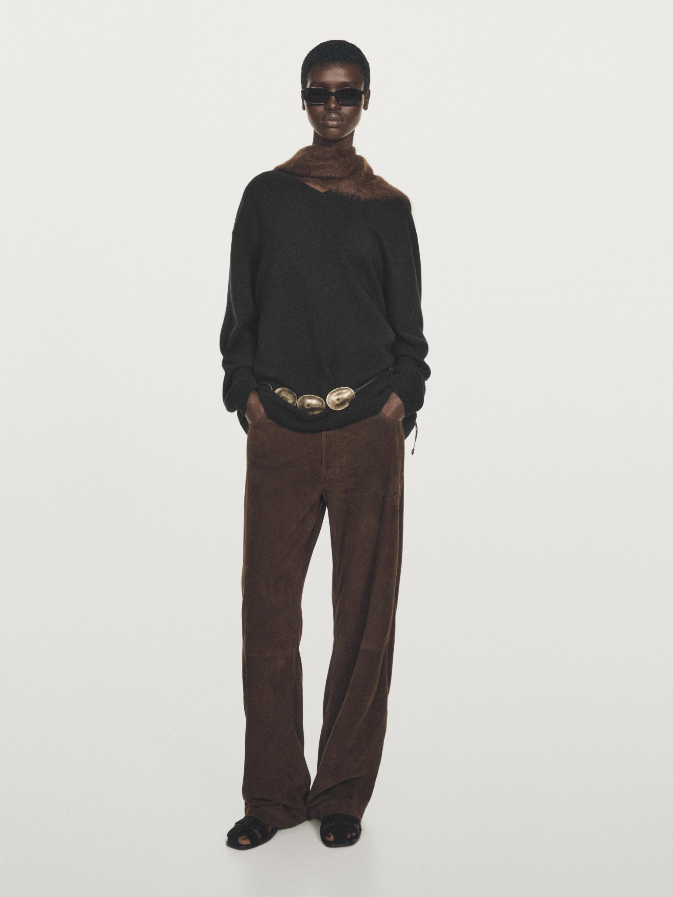 

100% кашемировый свободный свитер с V-образным вырезом Massimo Dutti, черный