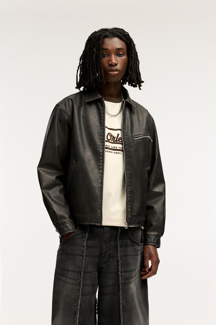 

Куртка рабочая из искусственной кожи Pull And Bear, черный