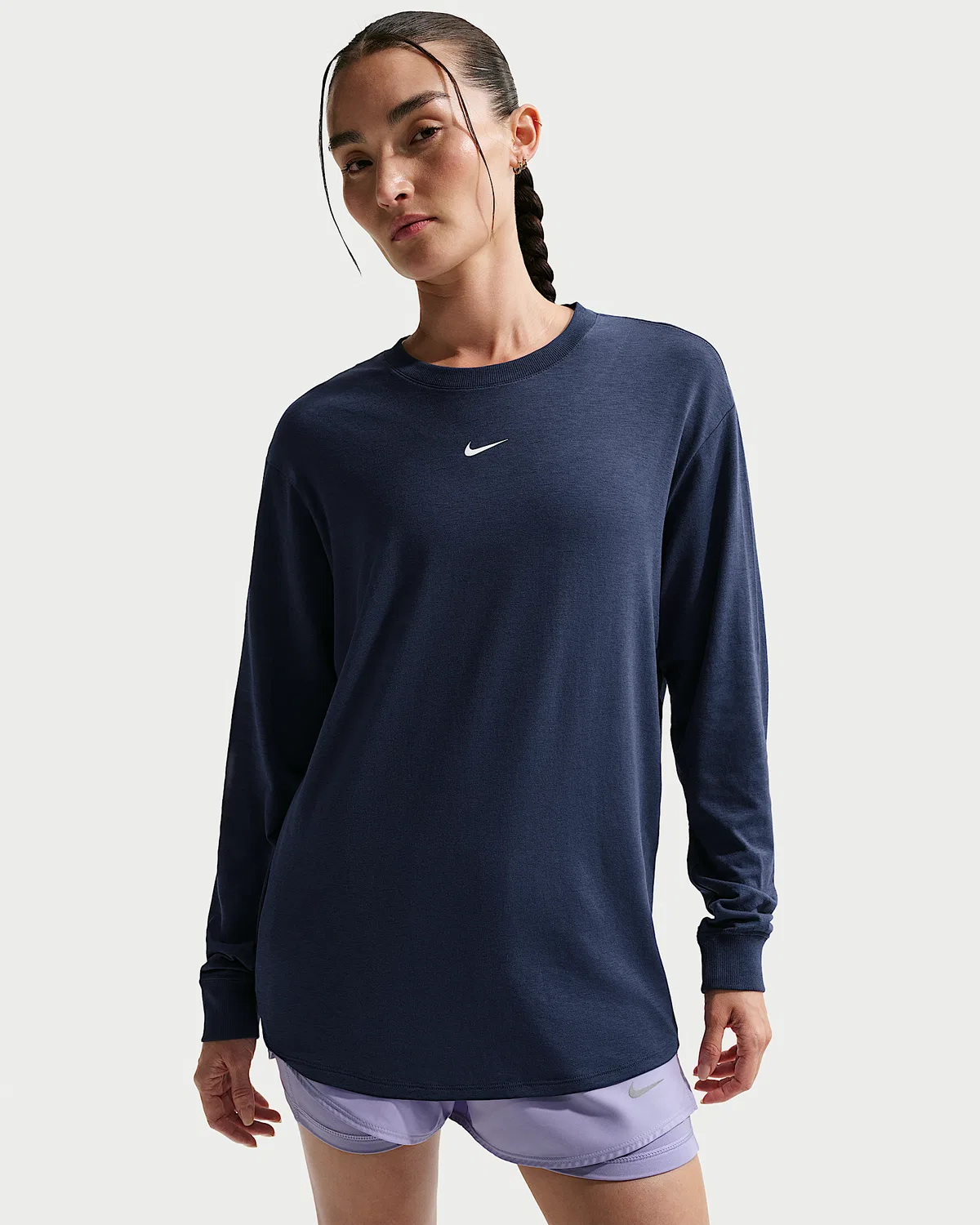 Женский топ Nike One Relaxed с длинным рукавом Dri-FIT, Midnight Navy/White