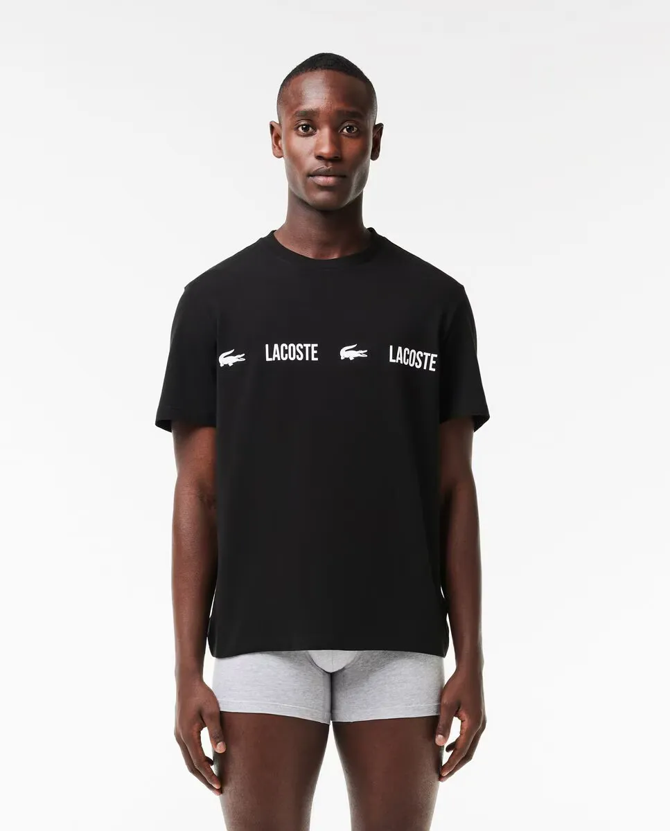 

Мужская трикотажная пижама черного цвета с фирменными деталями Lacoste, черный