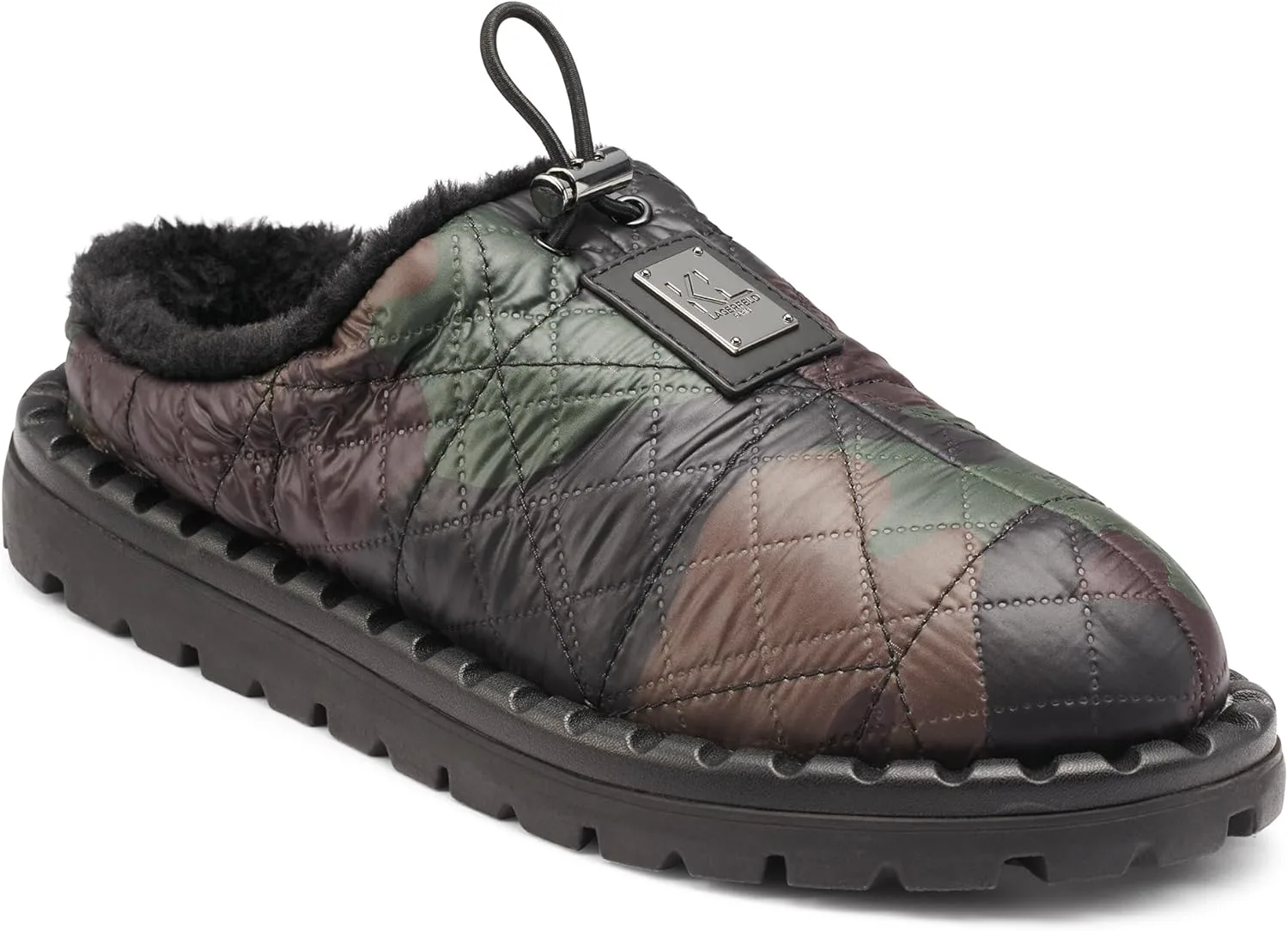 

Мужские сандалии Karl Lagerfeld из нейлона с камуфляжным принтом, с передним логотипом и меховой подкладкой, зеленый