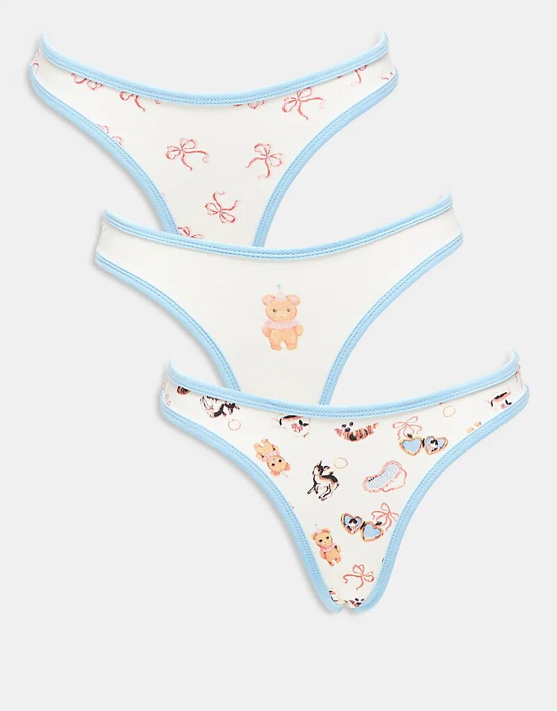 

Комплект из 3 трусиков Daisy Street с принтом медведя и банта