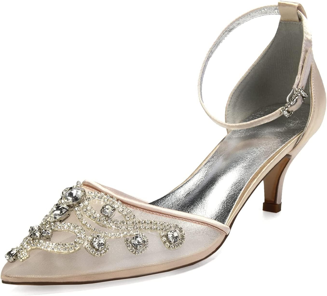 

Босоножки на каблуке для женщин, свадебная обувь для женщин, удобные атласные с сеткой, женские туфли на низком каблуке для невесты с заостренным носком и стразами для вечеринок и танцев (Цвет: слоновая кость, Размер: 8 UK) Generic, 8 UK Champag...