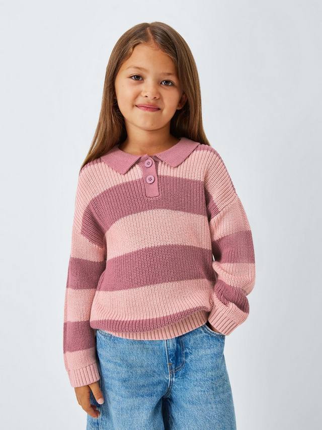 

Детский джемпер с воротником и полосками John Lewis, Pink Stripe