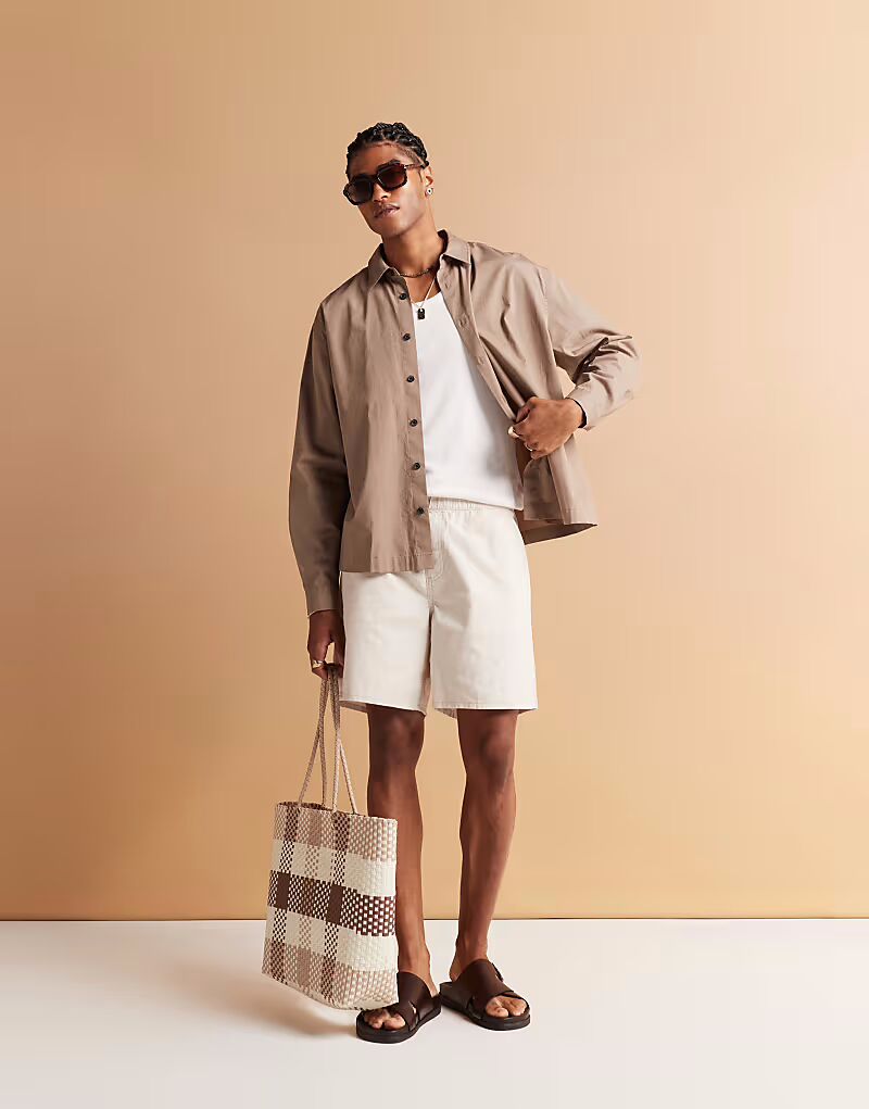 

Короткие шорты средней длины из льняной смеси ASOS DESIGN цвета песочного камня
