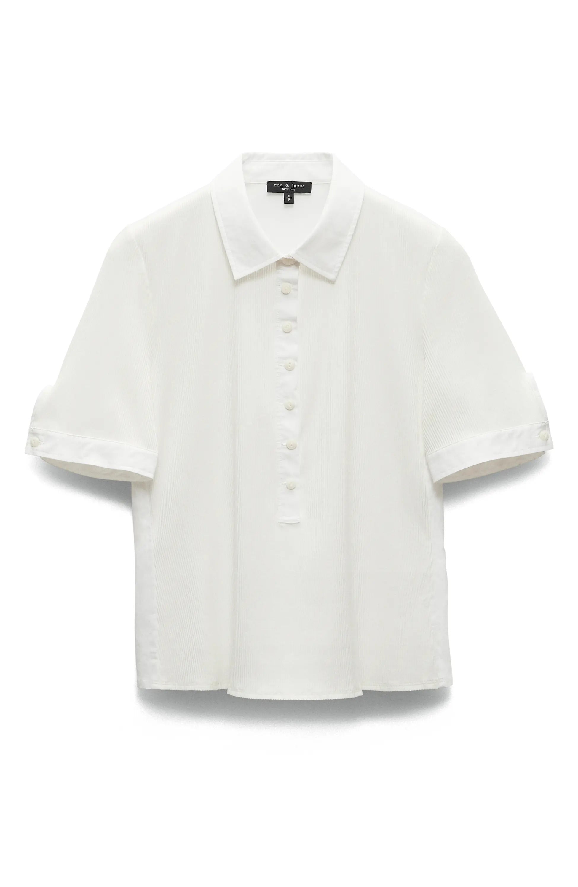 

Женское поло Rag & Bone с короткими рукавами, в рубчик, смешанной фактуры, белое