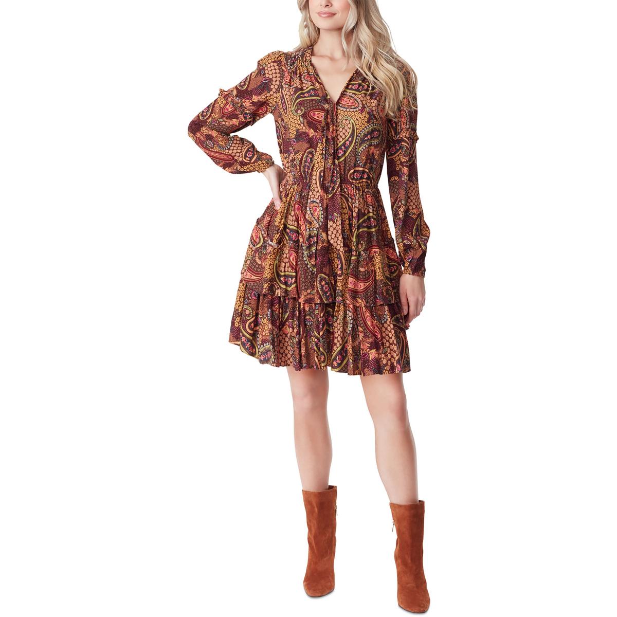 

Женское многоярусное мини-платье Reina с цветочным принтом Jessica Simpson, цвет deep mahogany/paisley confet