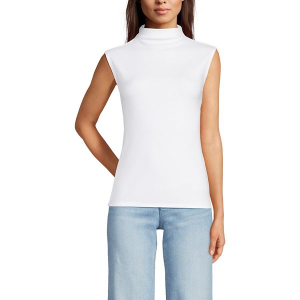 

Женская майка-труба с драпированными рукавами и ребристым воротником Lands' End, белый