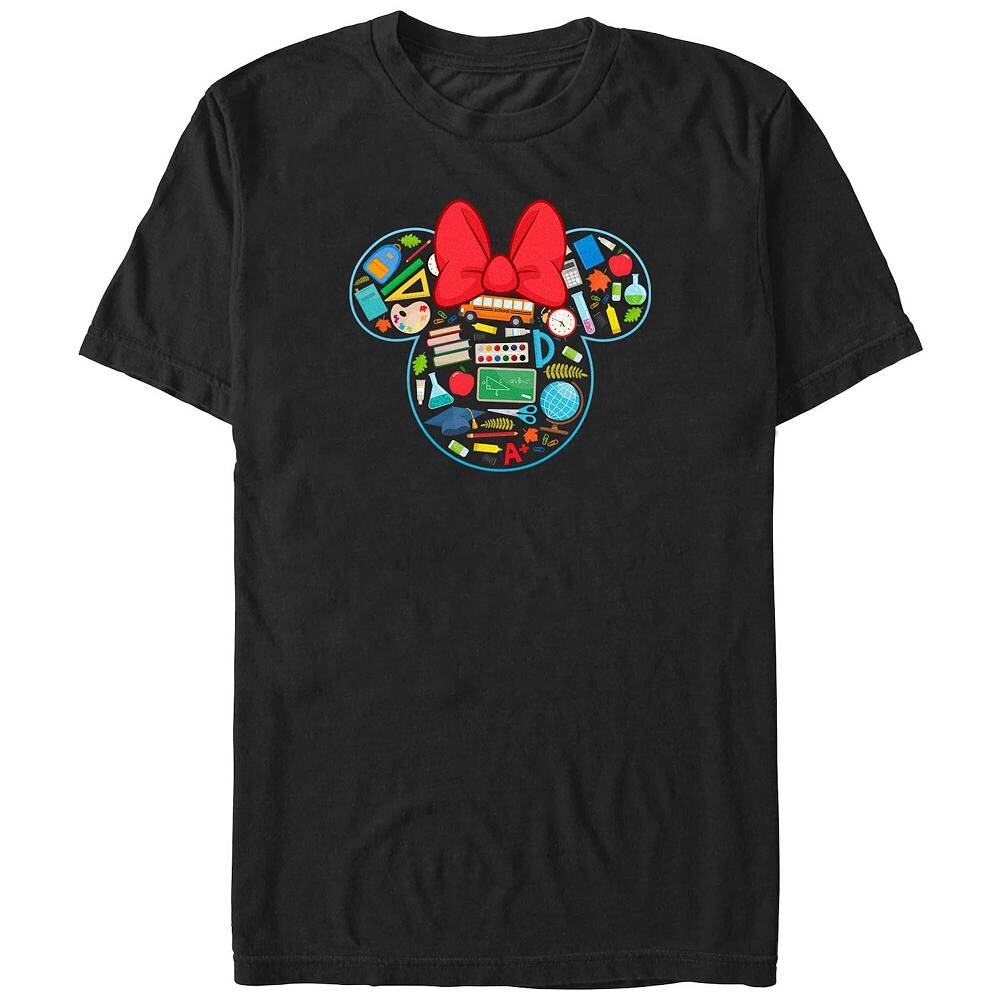 

Большая и высокая футболка с рисунком Disney's Minnie Mouse School Supplies Icons, черный