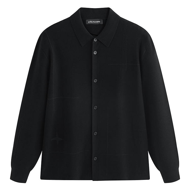 

Кардиган с лацканами и вышивкой из трикотажной ткани унисекс PEACEBIRD MEN, черный 1