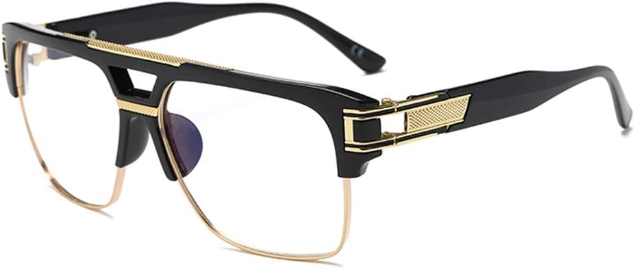 

Квадратные солнцезащитные очки Dollger для мужчин, классические большие солнцезащитные очки в стиле ретро, ​​полуободковая оправа из золотистого сплава, защита от УФ-излучения UV400, Black Frame/Clear Lens