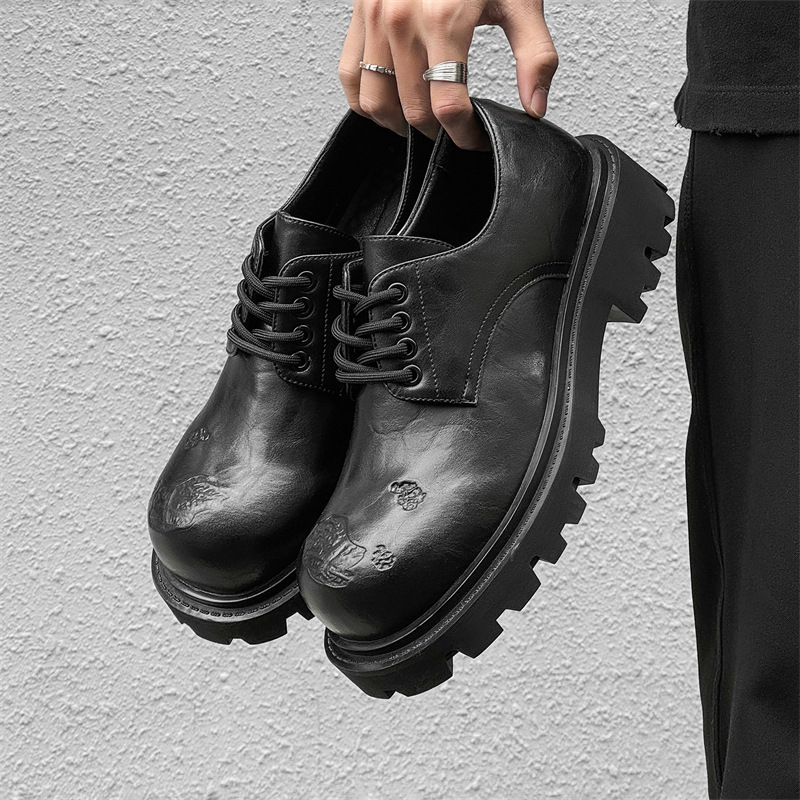 WEISHIBANGWEI Повседневные кожаные туфли мужские черные с потайным клином, цвет Black Hidden Wedge — фото 3