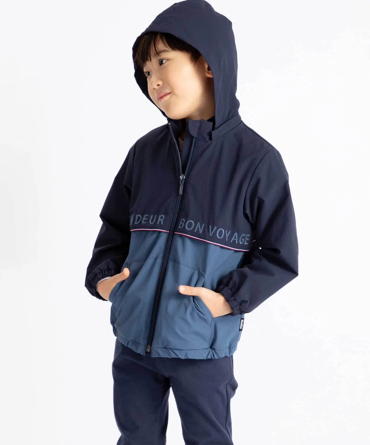 Детская куртка с капюшоном BeBe, водоотталкивающая, рипстоп, двухцветная, 90-150 см, темно-синяя — фото 4