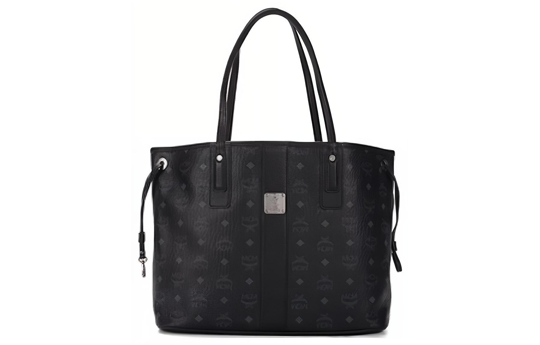

MCM Женская сумка Liz из канваса с покрытием и кожаной отделкой, сумка-тоут, сумка для покупок, дамская сумочка, сумка через плечо, большая, черная