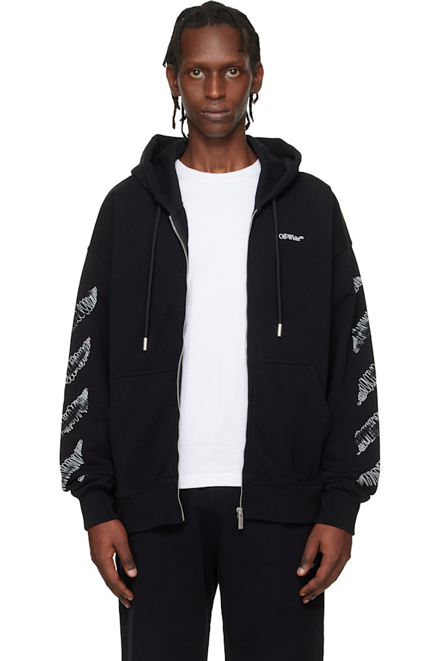 

Off-White Черная толстовка на молнии с диагональным рисунком в стиле скейтбординга