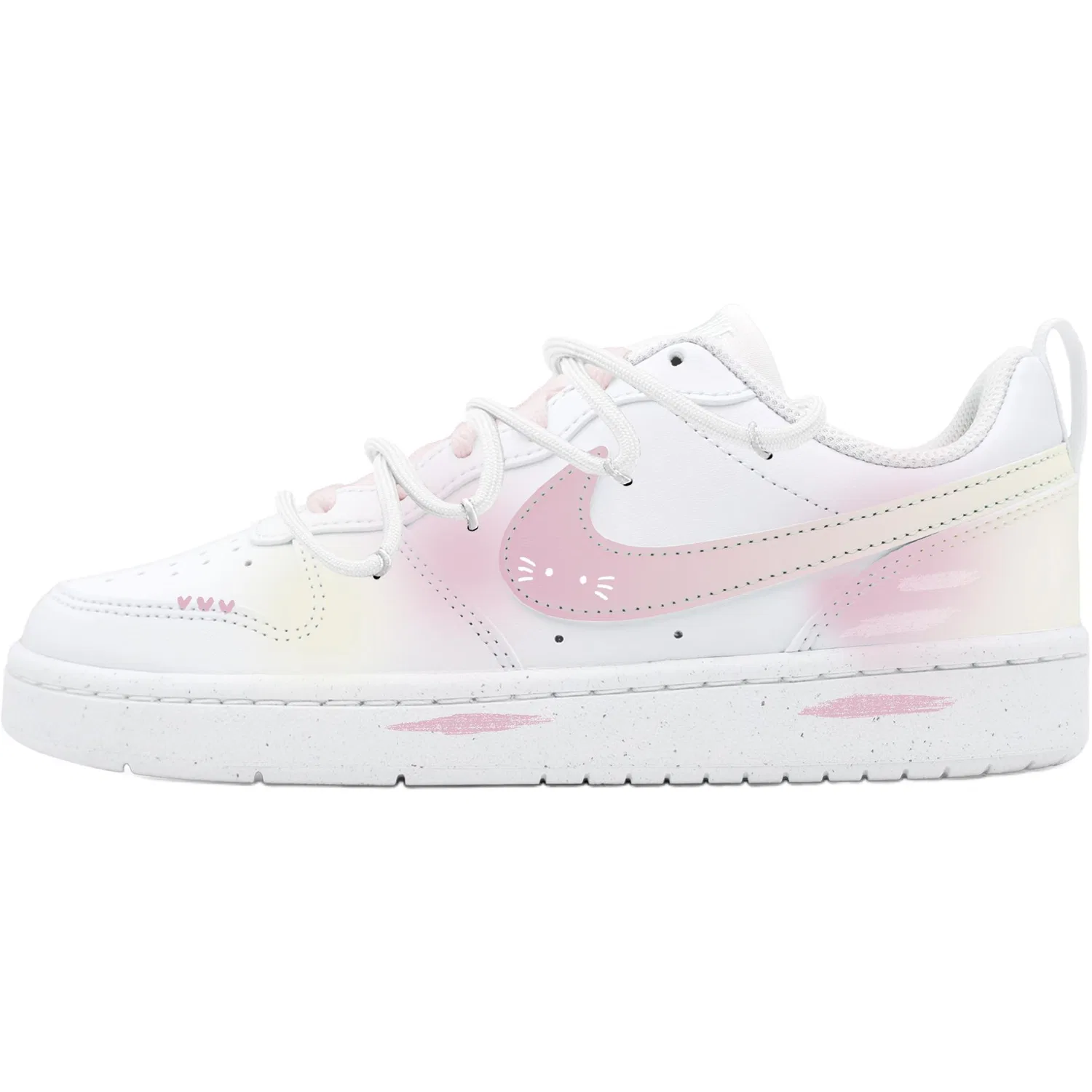 Кроссовки кеды детские Nike Court Borough Sakurayu Leather Low Top бело-розово-желтые