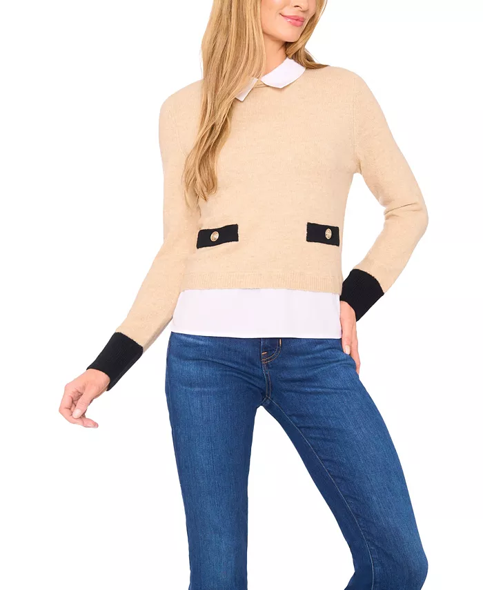 

Женский свитер с воротником и карманами Two-Fer Cece, коричневый