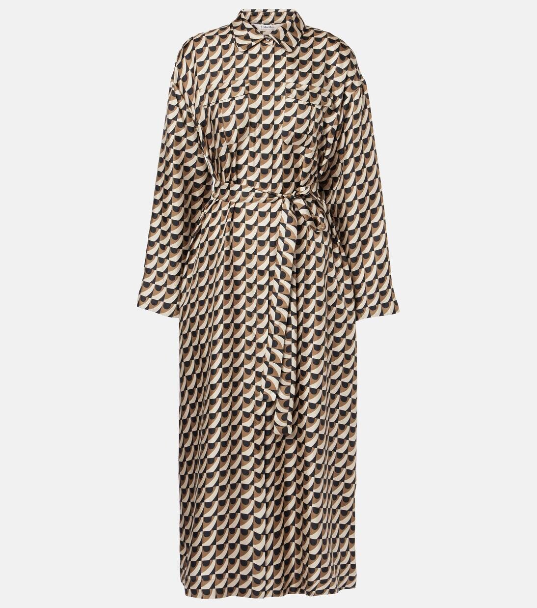 

Длинное шелковое платье с цветочным принтом Fleur 'S Max Mara, экрю