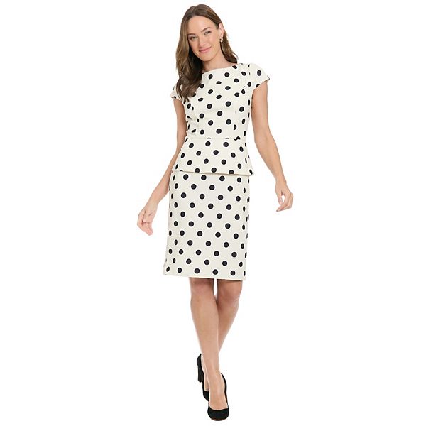

Платье-футляр с каплевидными рукавами и баской London Times, Cream Black