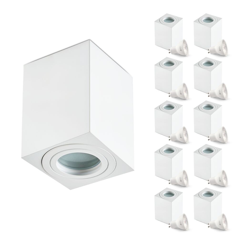 

Накладной точечный светильник ВОДОЛЕЙ потолочный ПРЯМОУГОЛЬНЫЙ форма цвет БЕЛЫЙ алюминий IP44 для кухонь, ванных комнат водонепроницаемая точечная лампа GU10 LED 4000K (лампа нейтрального белого цвета, 10 шт. в упаковке) KOBI