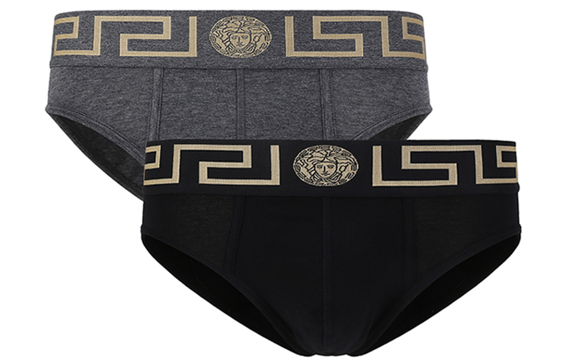 

Греческие Бордер Трусы VERSACE, 1 комплект 2 пары (Серый/Чёрный)