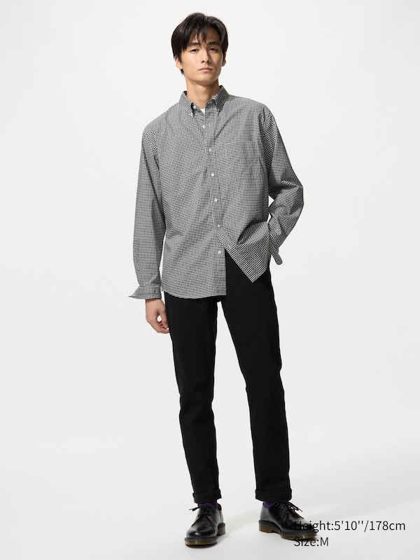 Рубашка regular fit из поплина, button-down (клетка) Uniqlo, 09 black — фото 2