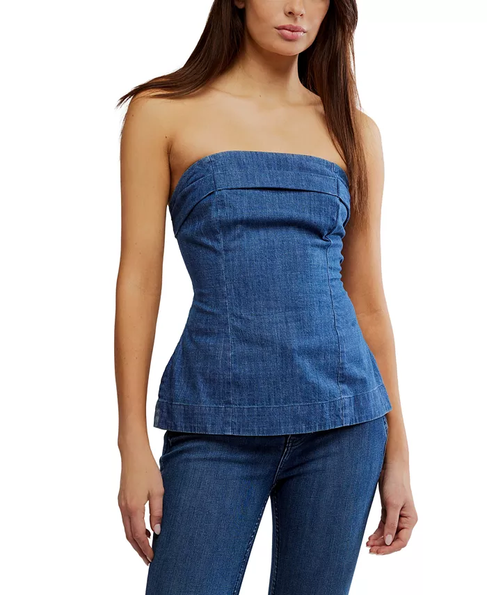 

Женский топ Lora без бретелей из денима Free People, синий