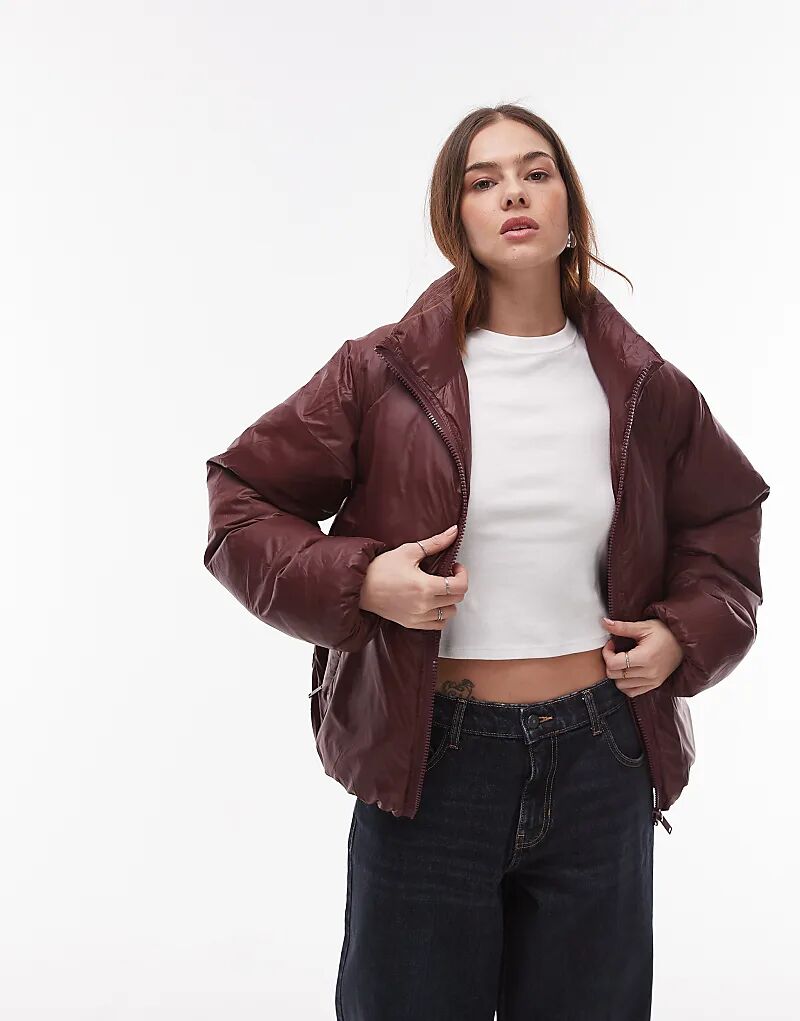 

Куртка-бомбер из пуховика бордового цвета Topshop
