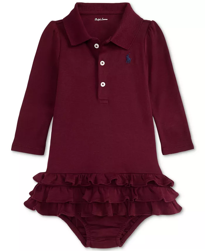 

Платье-поло с рюшами для девочек Polo Ralph Lauren, красный