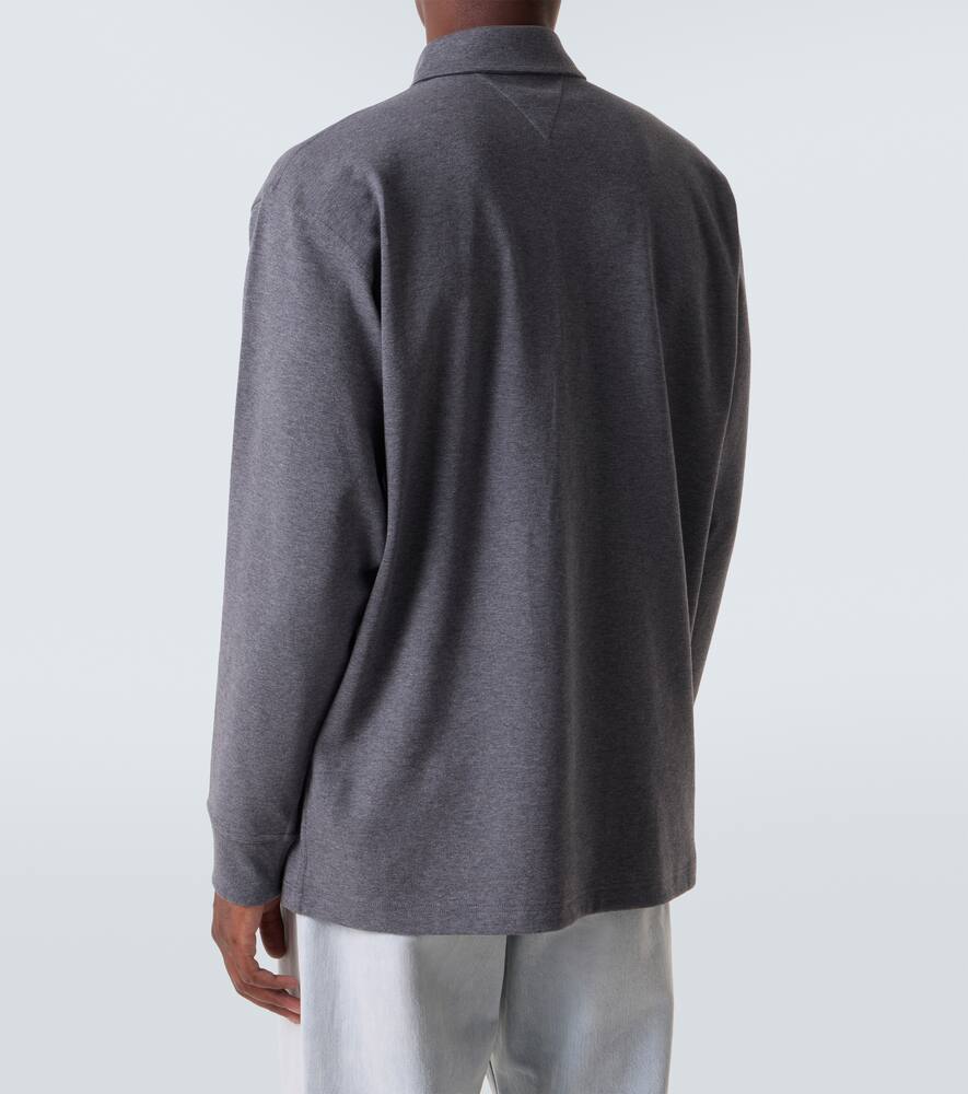 Трикотажный поло свитер из хлопка интреччато Bottega Veneta, Dark Grey Melange — фото 4