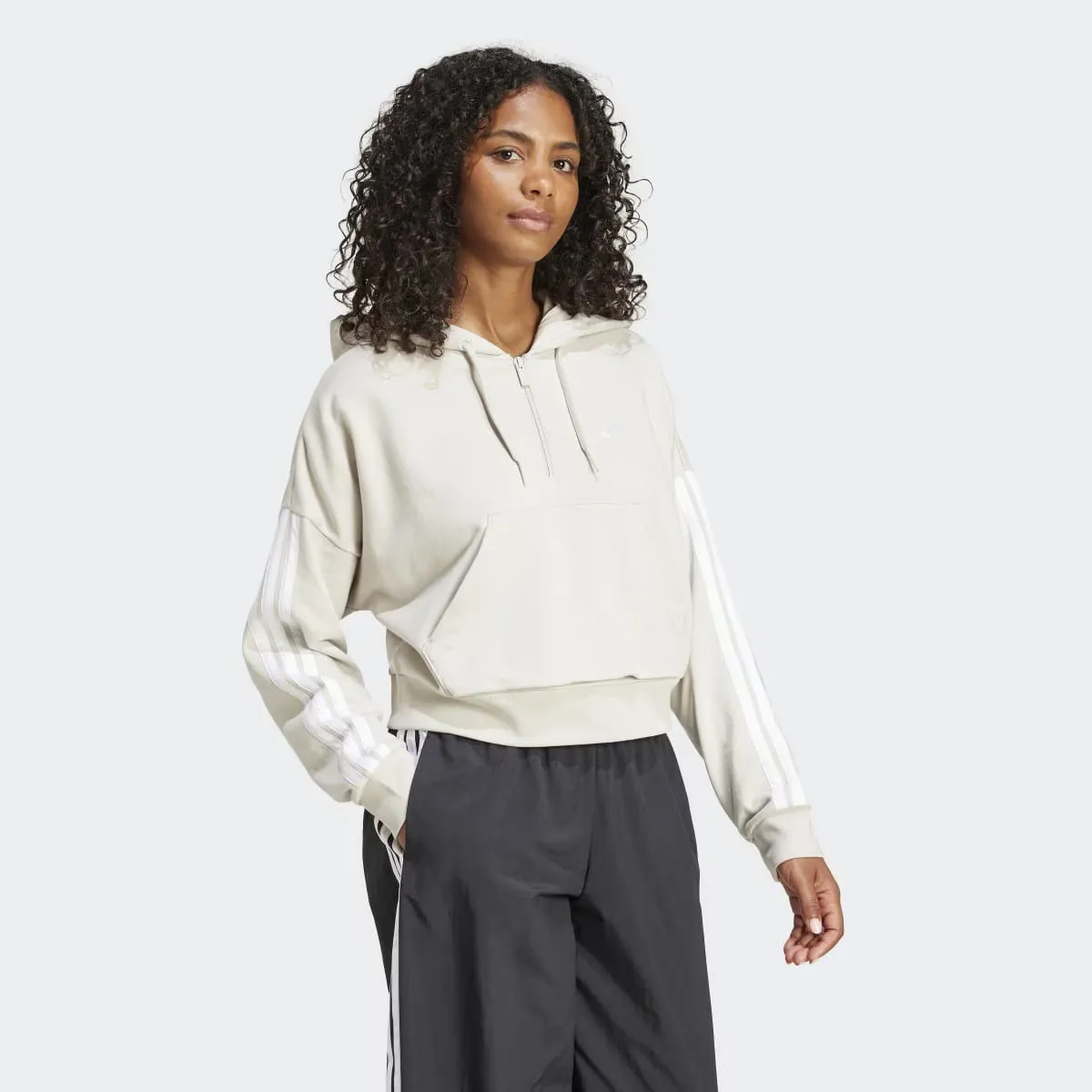 Women's Essentials Французская махровая толстовка с капюшоном на 3 полоски 3 полоски Adidas, серый — фото 4