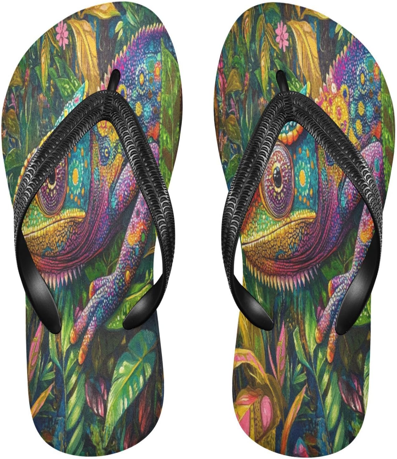 

Цветные шлепанцы-хамелеоны для пляжа с резиновой подошвой, нескользящие летние тапочки для мужчин и женщин Sinestour, Colorful Chameleon Plants