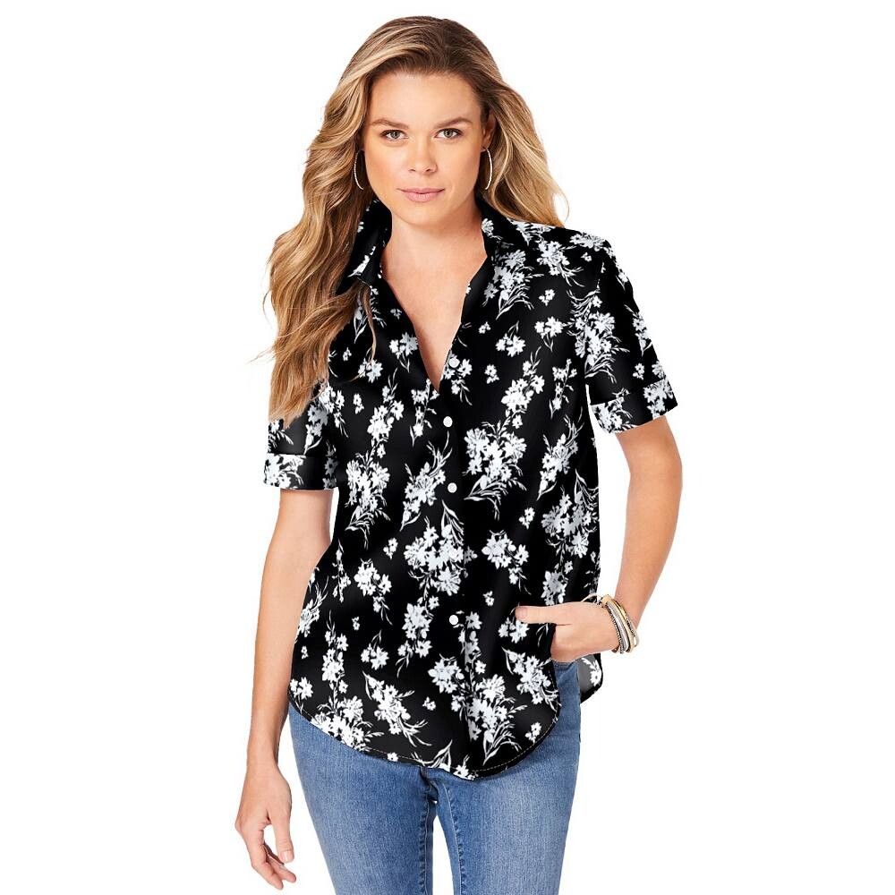 

Женская рубашка больших размеров с короткими рукавами Roaman's Kate Big, цвет Black Flat Floral