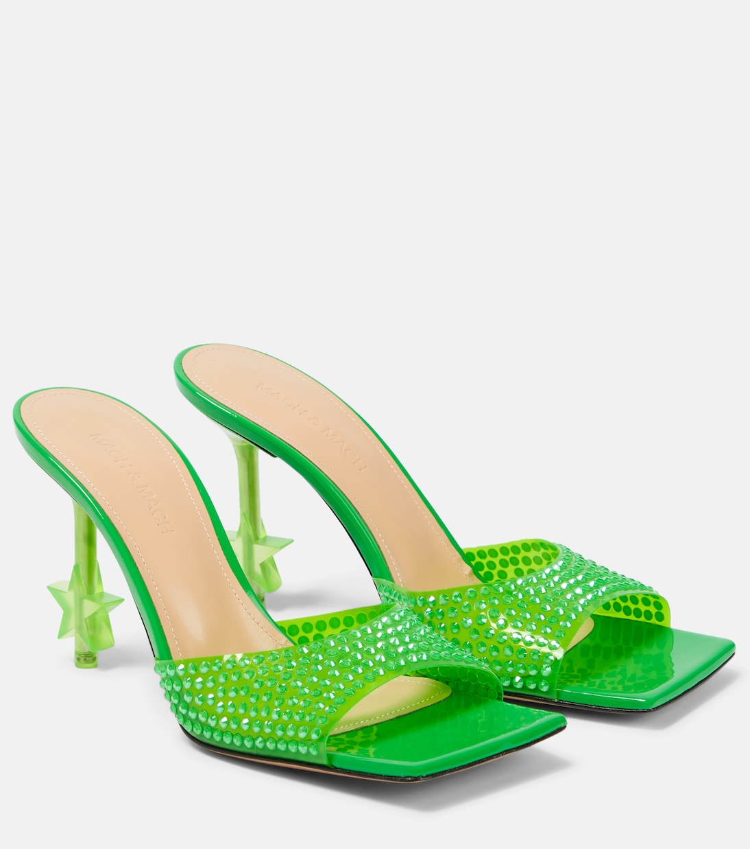Мюли из ПВХ, украшенные звездами и кристаллами Mach & Mach, Fluo Green