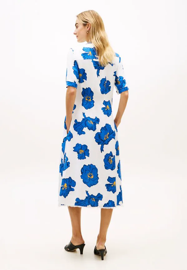 Платье-Рубашка миди из льняной смеси с бахромой Tommy Hilfiger, Poppy/Spaced Ivory Blue — фото 2