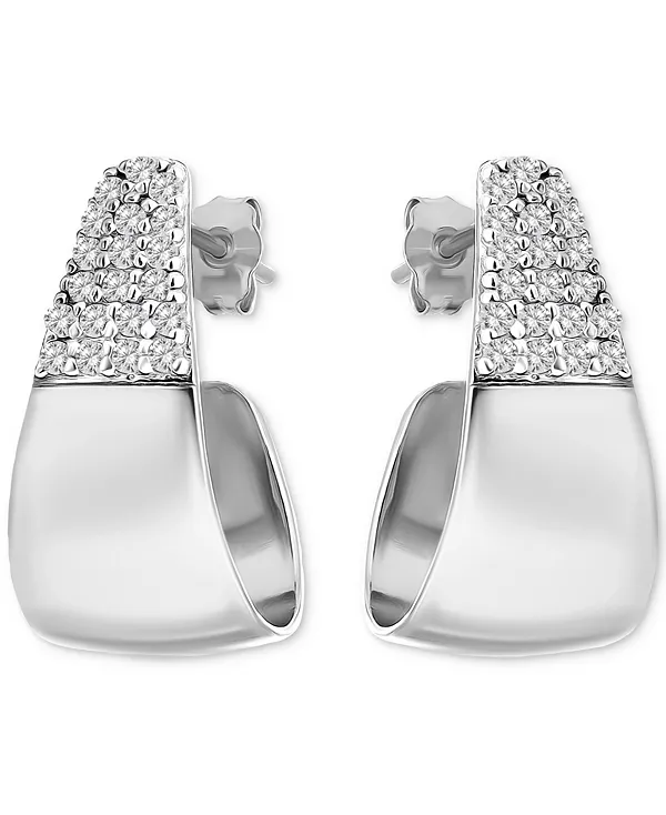 

Серьги-Кольца J-образной формы с кубическим цирконием из стерлингового серебра, эксклюзивно в Macy's Giani Bernini, silver