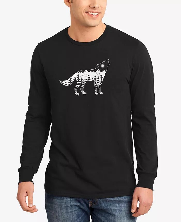 

Мужская футболка с длинными рукавами Howling Wolf Word Art LA Pop Art, черный