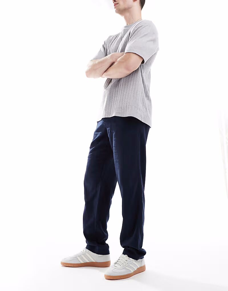 

Потертые повседневные брюки из льняной смеси «ежегодного» цвета «темно-синий» Threadbare