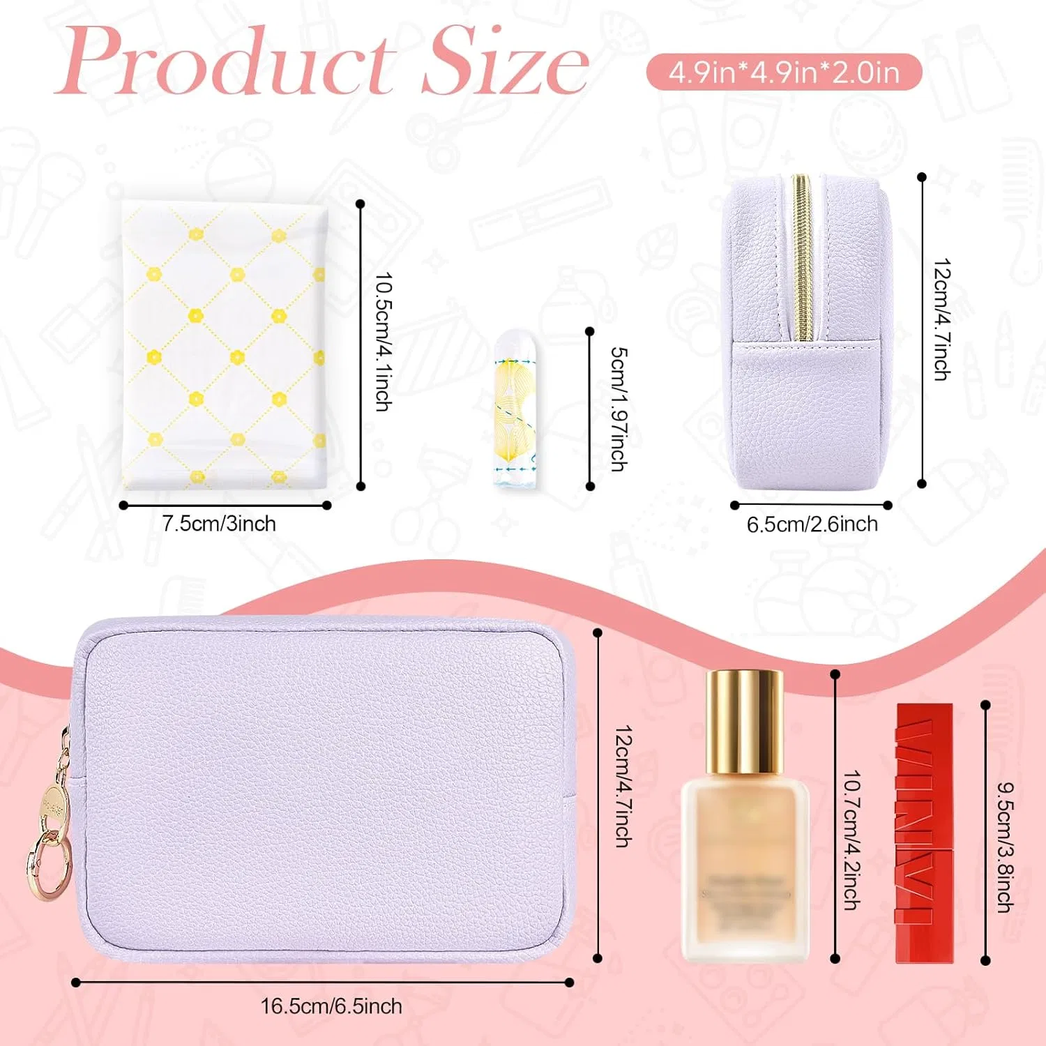 Маленькая женская косметичка из искусственной кожи No brand, Bb Embossing Long-Pink — фото 2
