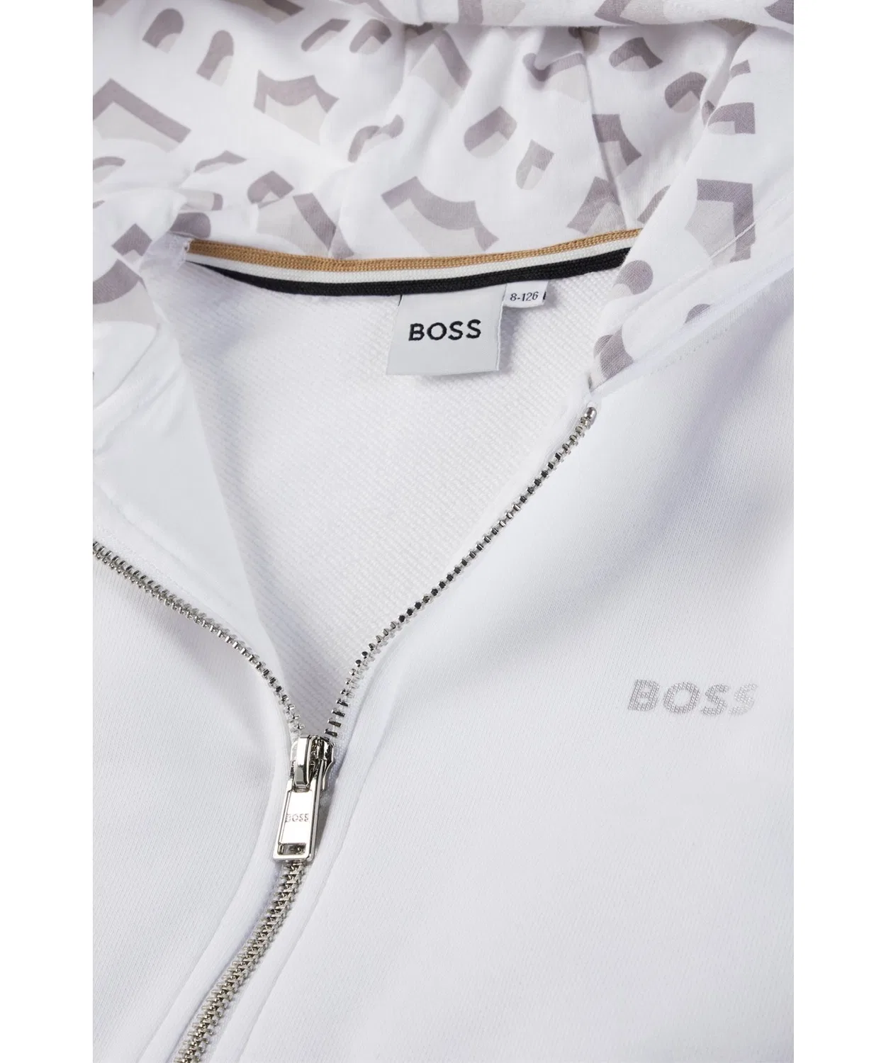 Детская флисовая кофта с капюшоном BOSS, на молнии, белая — фото 3