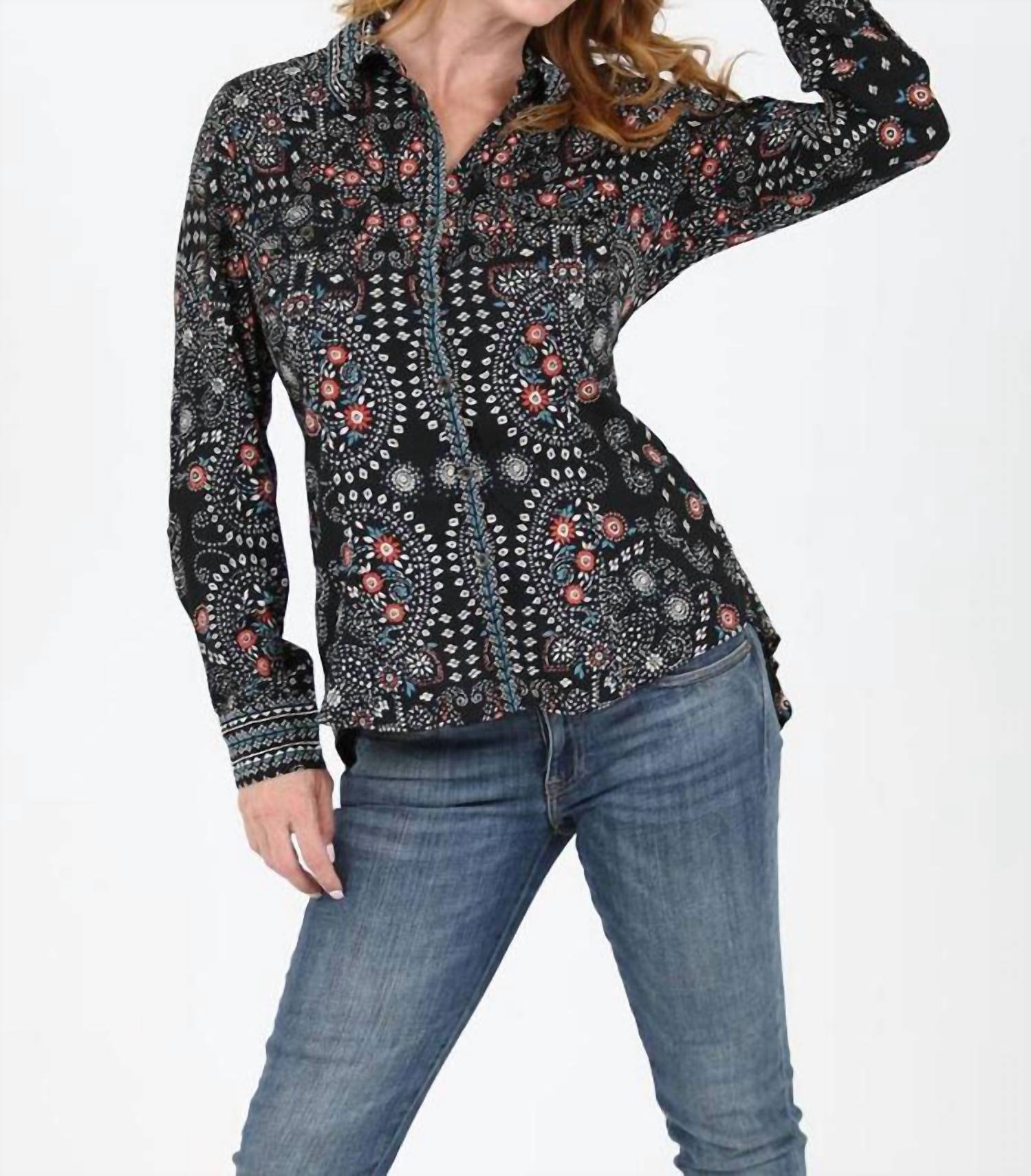 

Принтованная рубашка с шнуровкой на спине черная Nostalgia