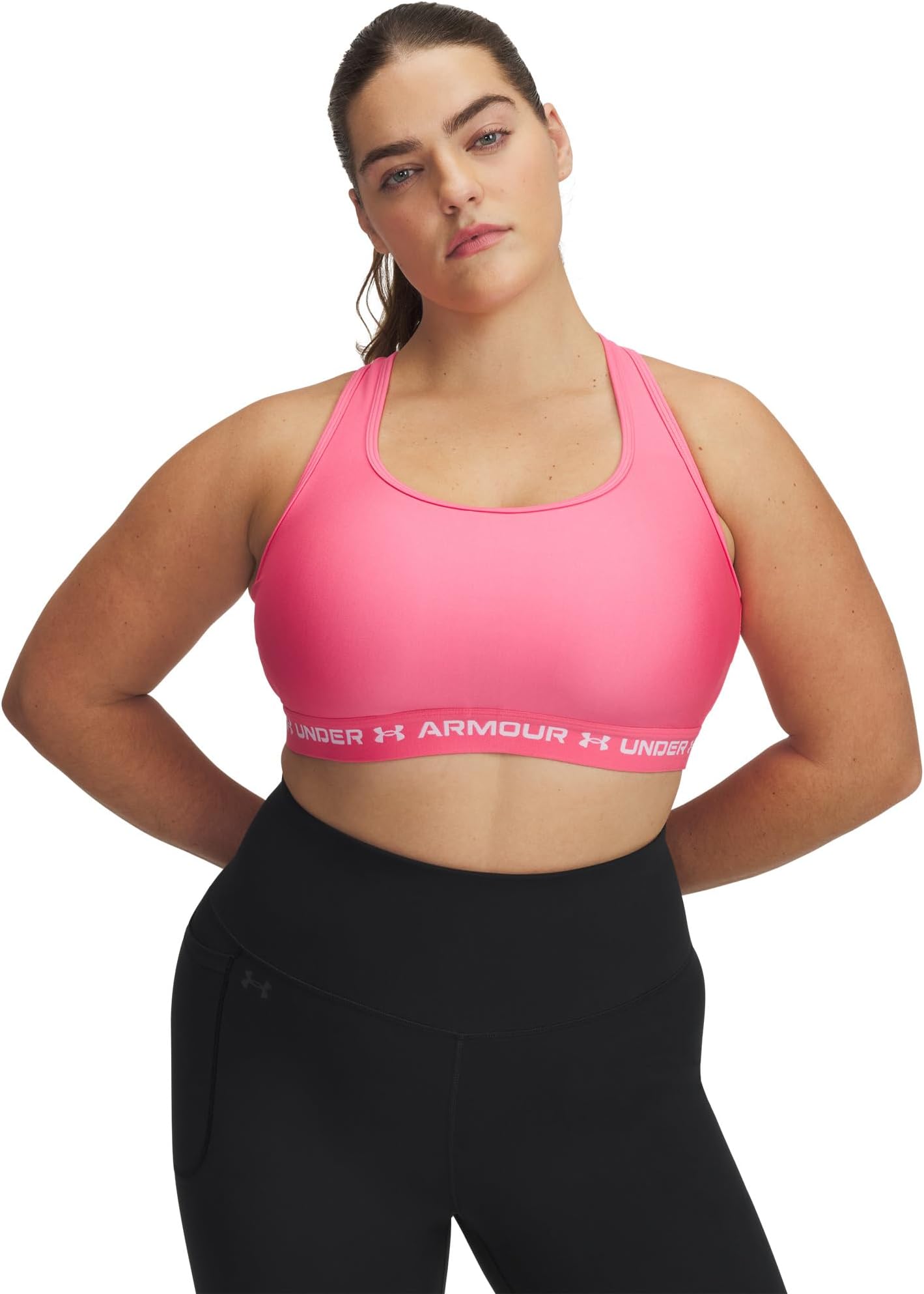

Бюстгальтер Under Armour Plus Size Crossback Mid Impact Bra, цвет Super Pink/White