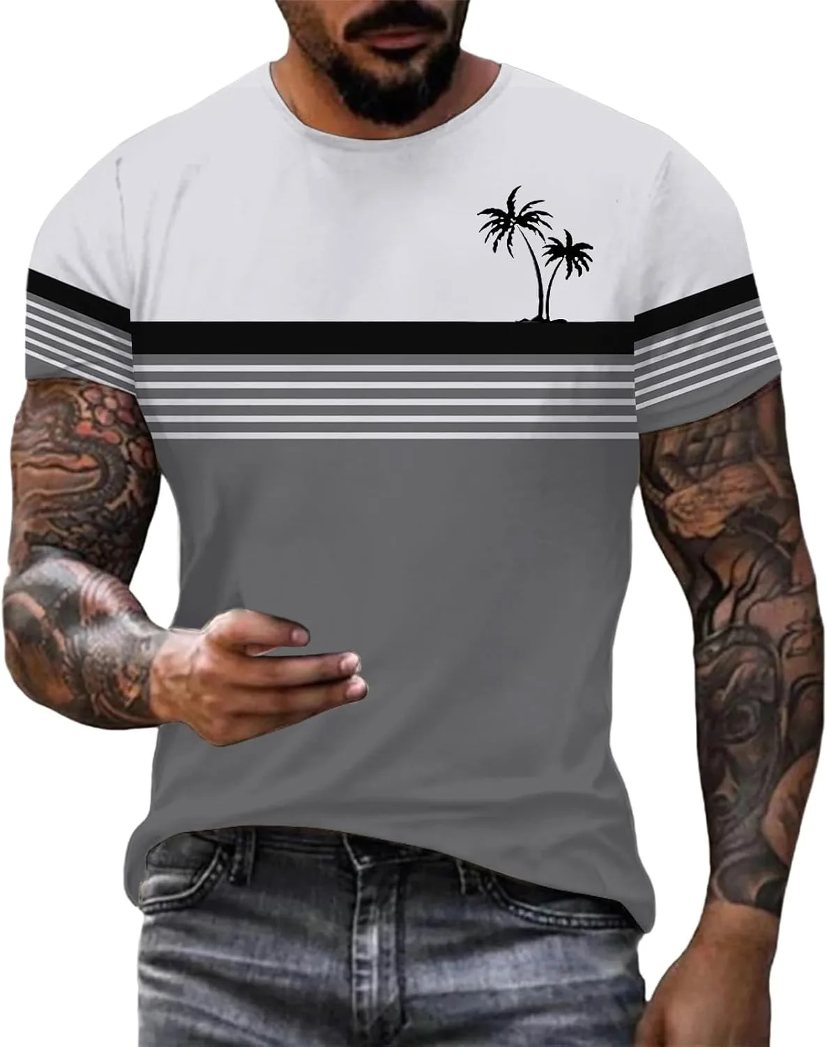 

Мужская футболка с коротким рукавом, полоска и цветной блок, летняя, комфортная, plus size