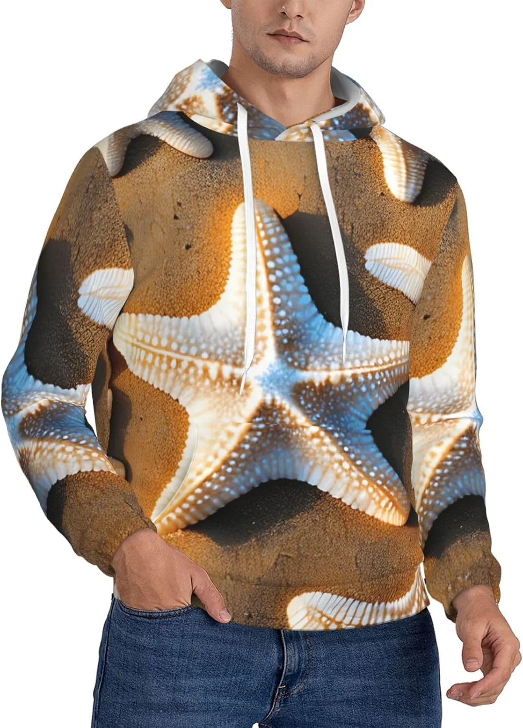 

Толстовка с капюшоном BaerK для мужчин, флисовая, с принтом Starfish Beach