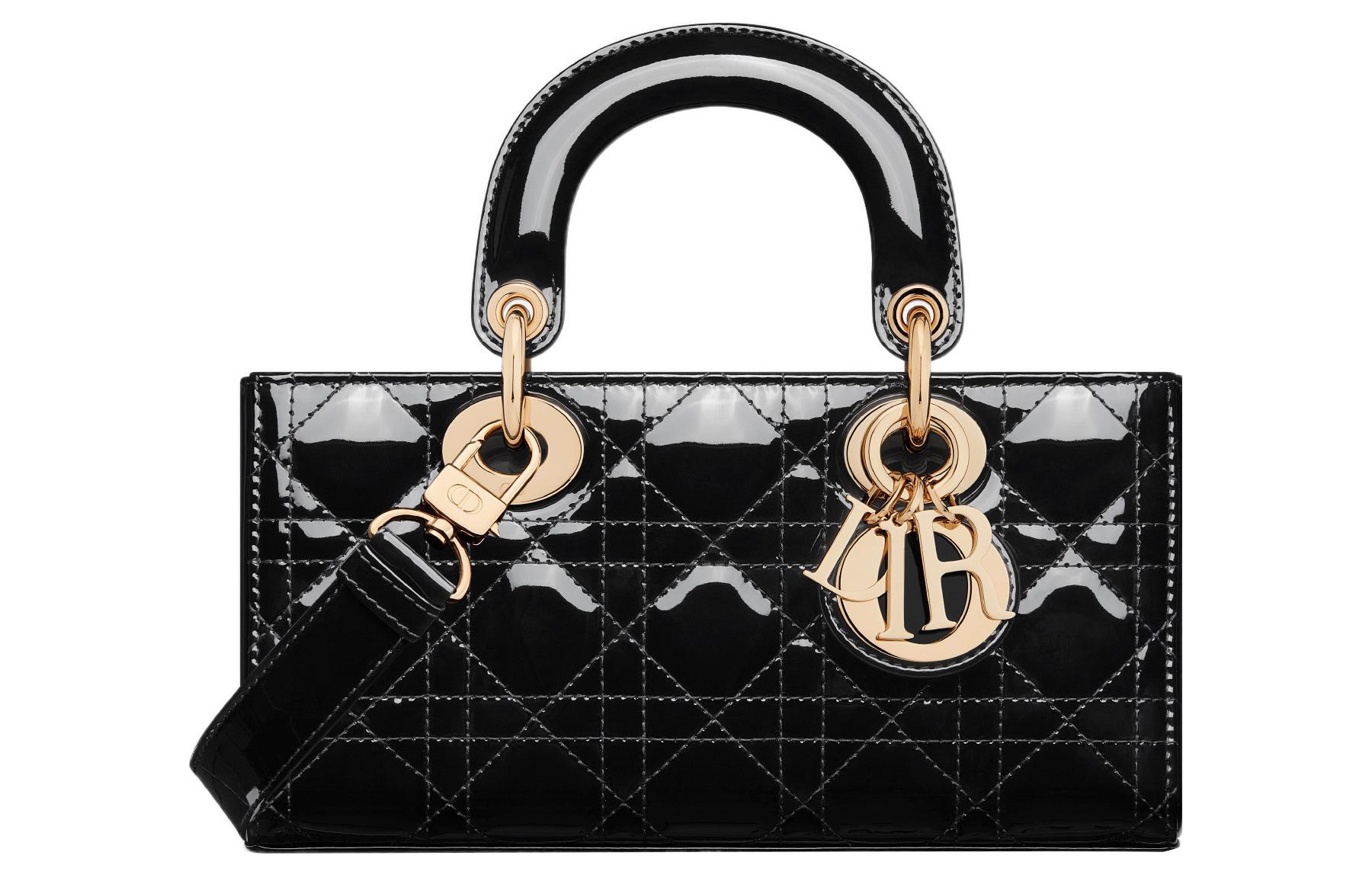 

Dior Женская сумка Lady D Joy из лакированной кожи и коровьей кожи, маленькая, черная