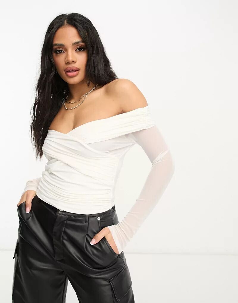 

Топ ASOS с открытыми плечами и открытыми плечами, длинными рукавами и запахом спереди