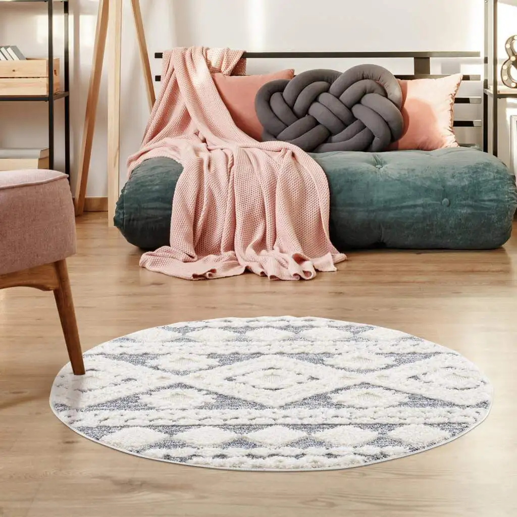 

Мохнатый ковер Carpet City "Focus 3005", круглый, ковер в стиле бохо, ромбовидный узор, особенно мягкий, 3D-эффект Ø 200 см, серый