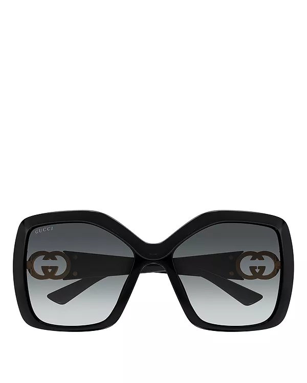 Солнцезащитные очки прямоугольной формы, 59 мм Gucci, черный — фото 2